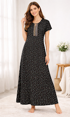 Model in a printed maxi nightwear