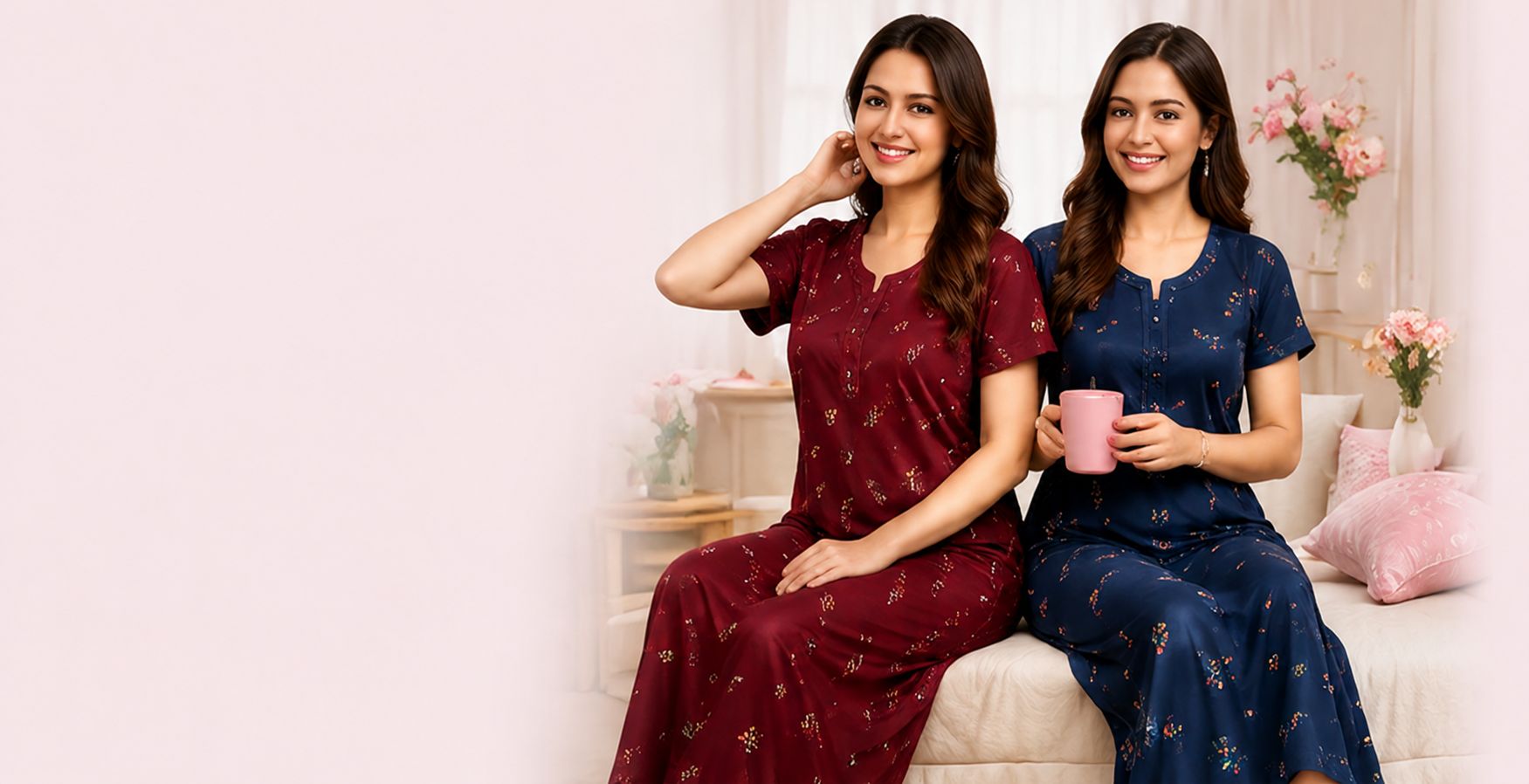Women wearing RS Fashion maxi nightwear